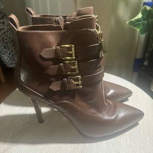 Michael Kors Leather High Heel Boot Stilleto Buckle Accent